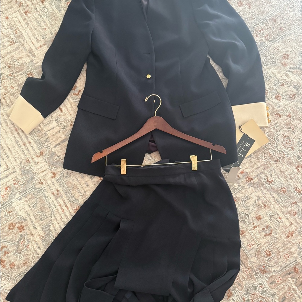 Elegant navy  Blazer with Cream Accents and matching skirt